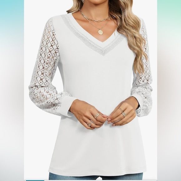Tops - NWT Long Sleeve Shirts V Neck Lace Tops Business Casual Medium